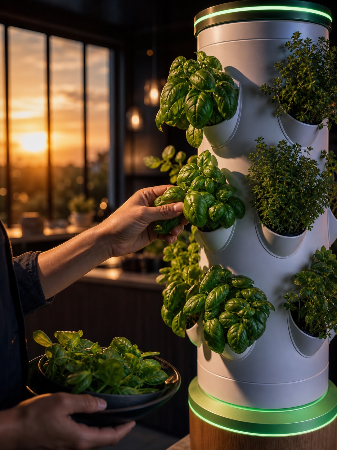 Evening harvest from a SmartGrow tower