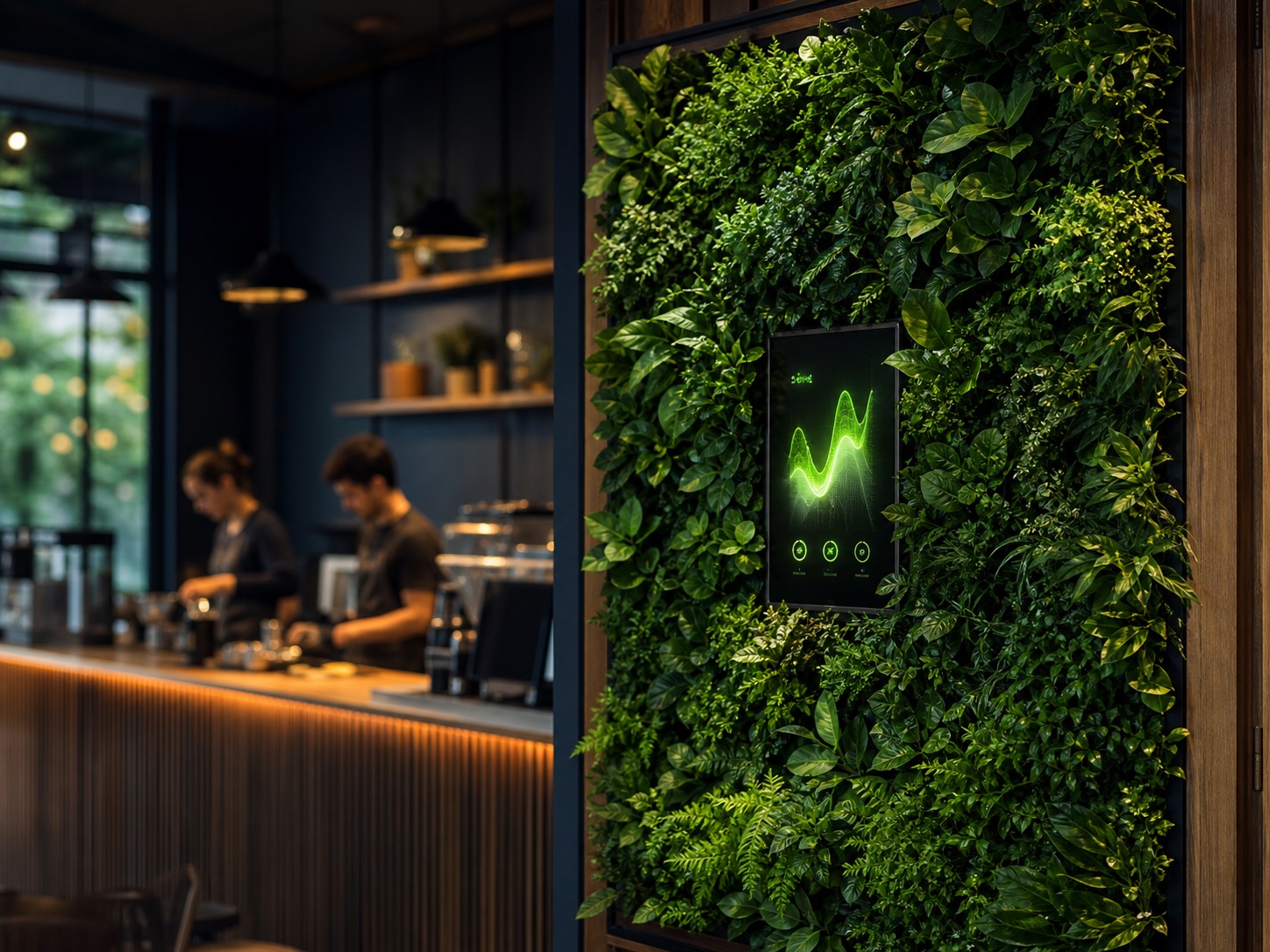 SmartGrow living green wall in a specialty cafe