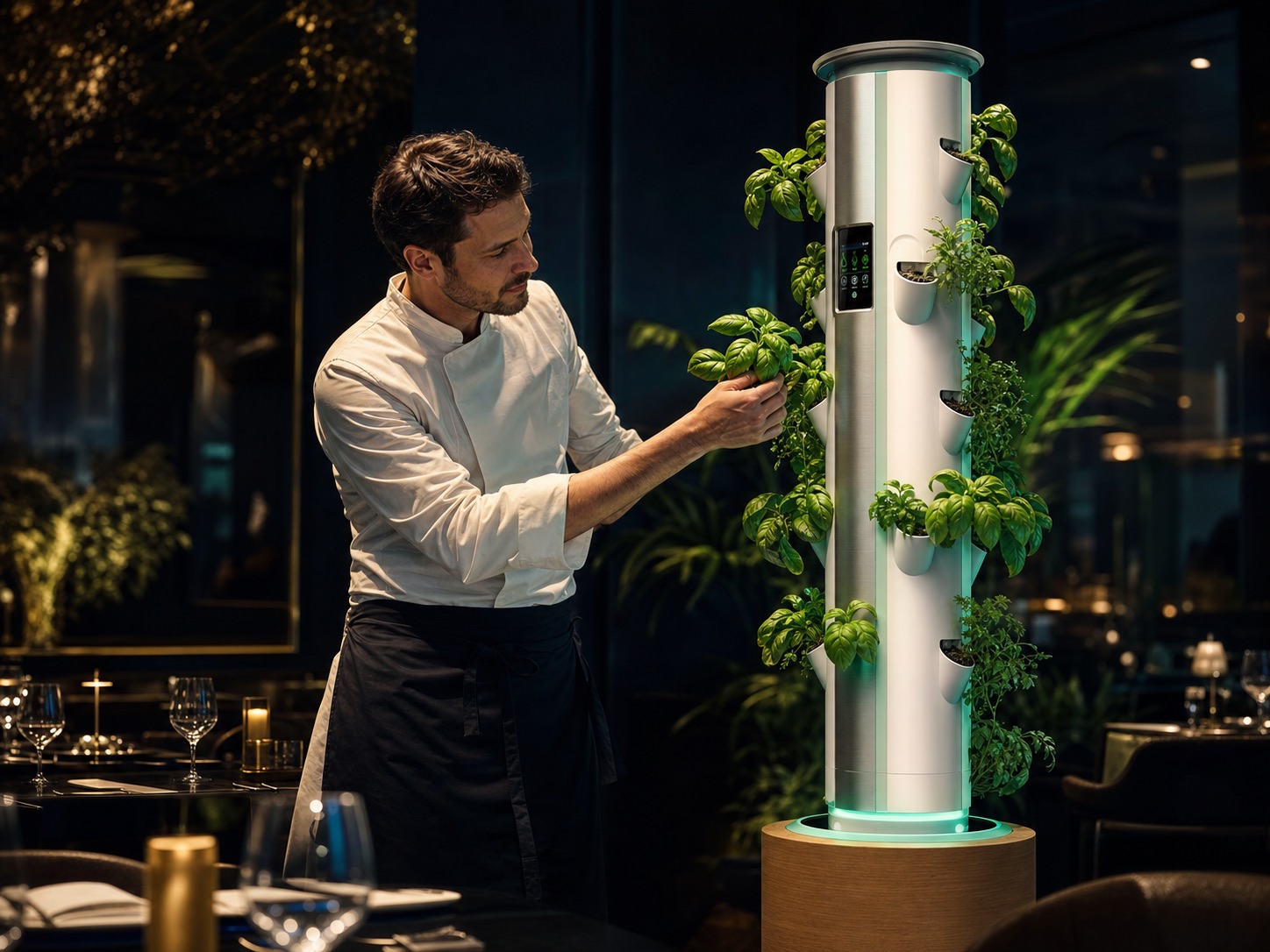 SmartGrow tower in a fine-dining restaurant