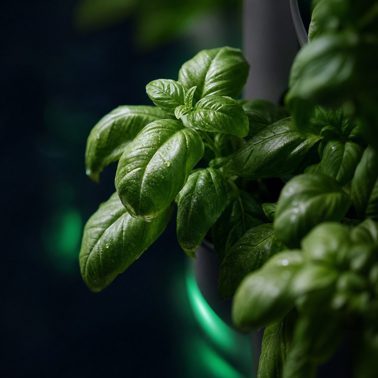 Fresh hydroponic basil leaves