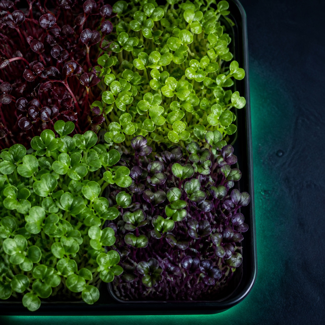 Fresh hydroponic microgreens tray