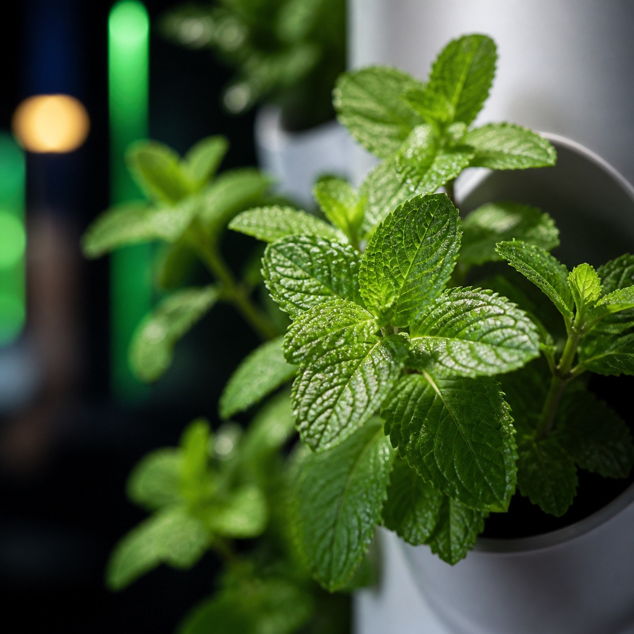 Fresh hydroponic mint sprigs