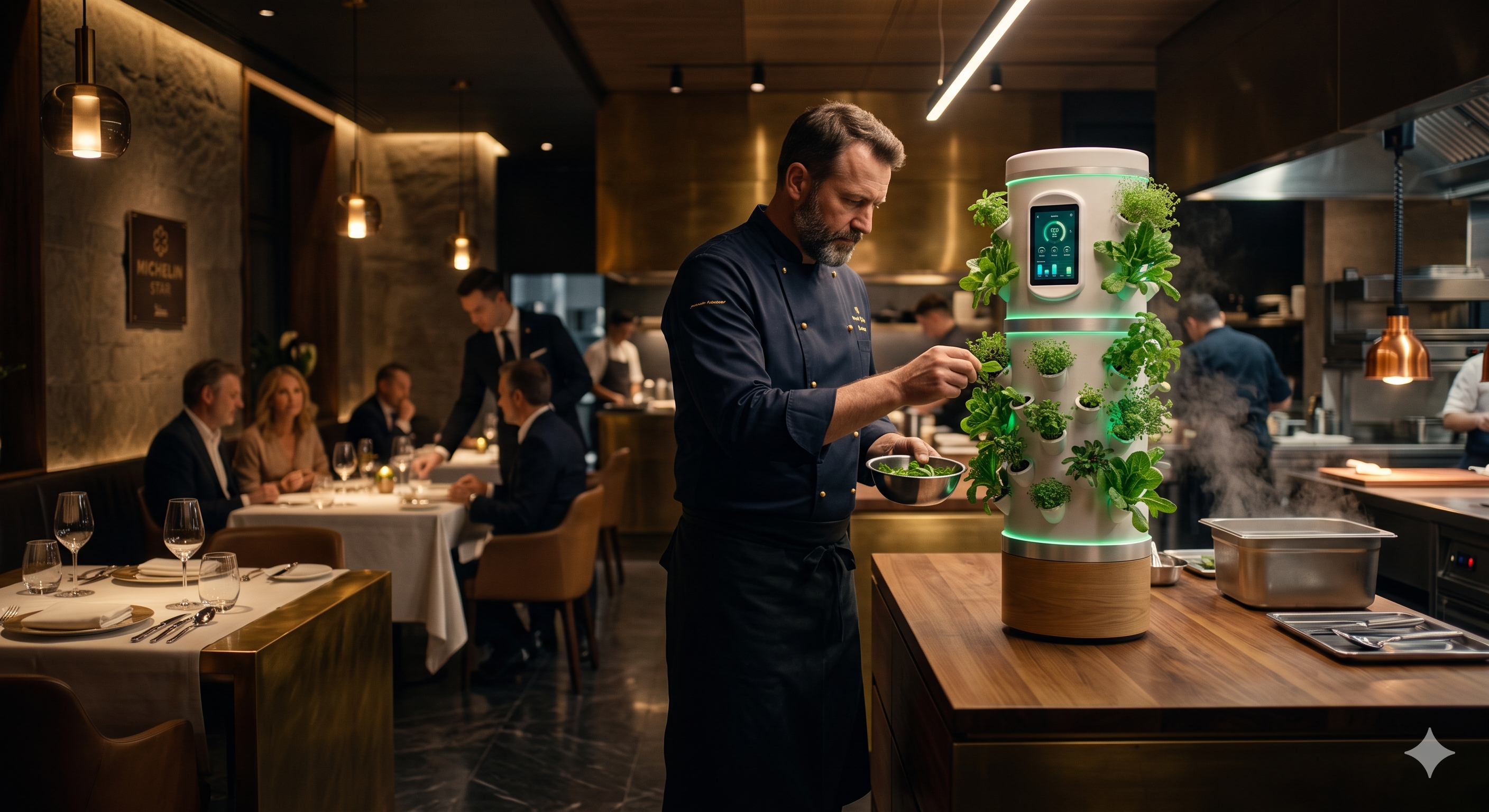 SmartGrow tower in a restaurant interior
